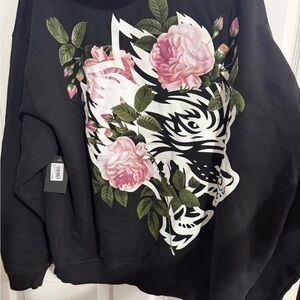 WOLF Black Jacket with Pink and Green Floral Design